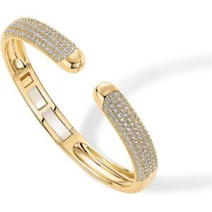 Womens 14k Gold Plated Cuff Bracelet CZ Bangle Hypoallergenic Elegant Jewelry